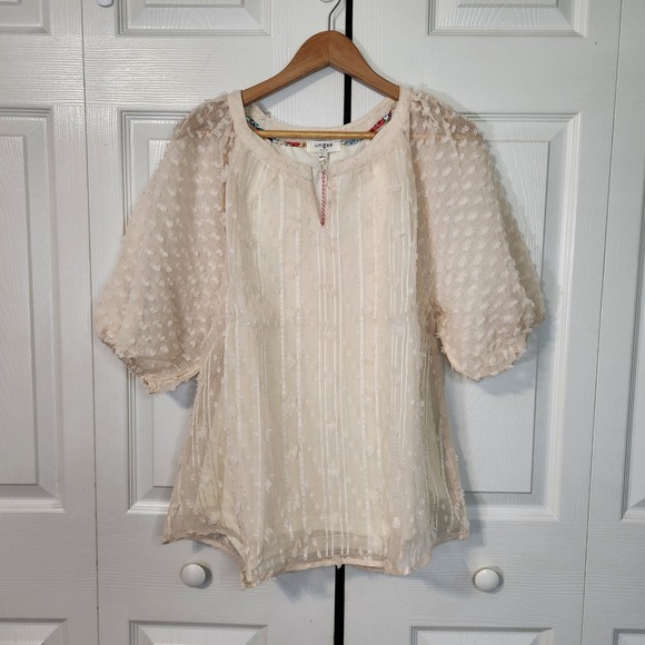Umgee Tops - Umgee Cream Swiss Dot‎ Puff Sleeve Blouse LG NWT Cottage Boho Shabby Chic Summer